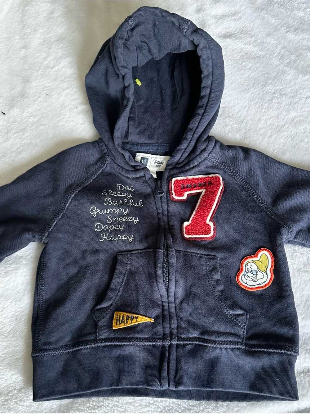 Disney Navy Hooded Zip-Up Sweatshirt with Red '7' Patch